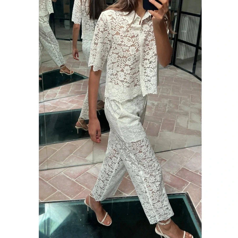 Zara LACE DETAIL CROPPED PANTS - Picture 3 of 9